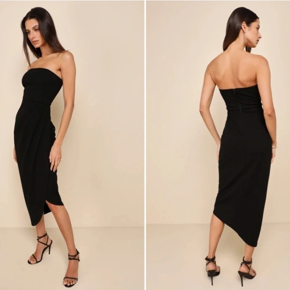 LULU's Prom Wedding Elegant Sexy Sophisticated Slimming Strapless Midi Dress - Picture 4 of 5